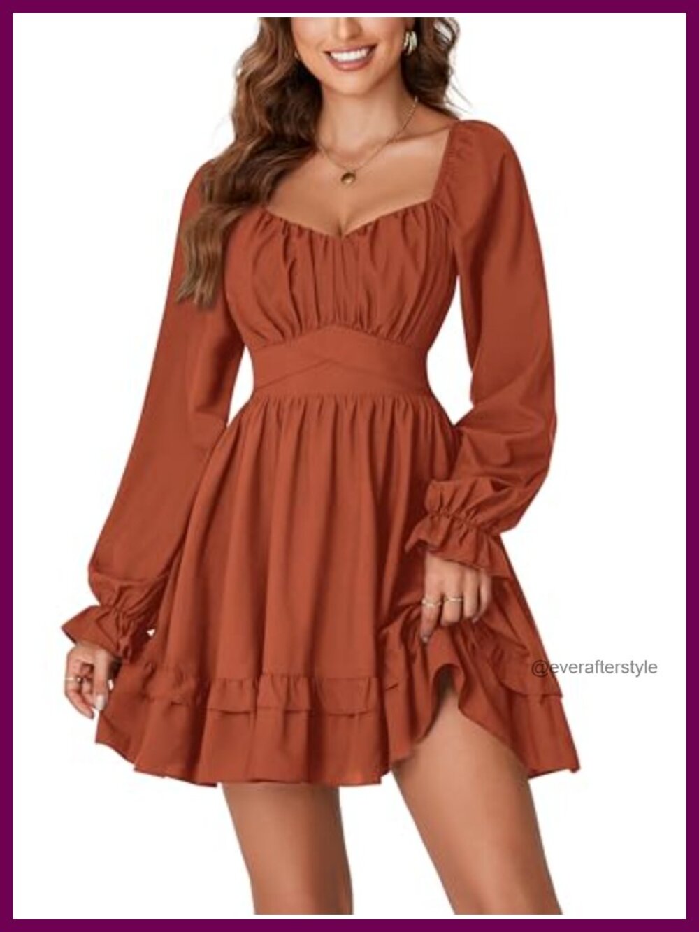 Women's Long Sleeve Wrap Mini Dress Square Neck Ruffle A-Line